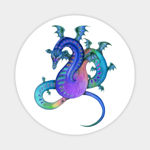 Fabulous Rainbow Dragon in Royal Blue, Teal, and Purple Magnet by Sandra Staple